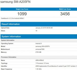 samsung a20 processor details