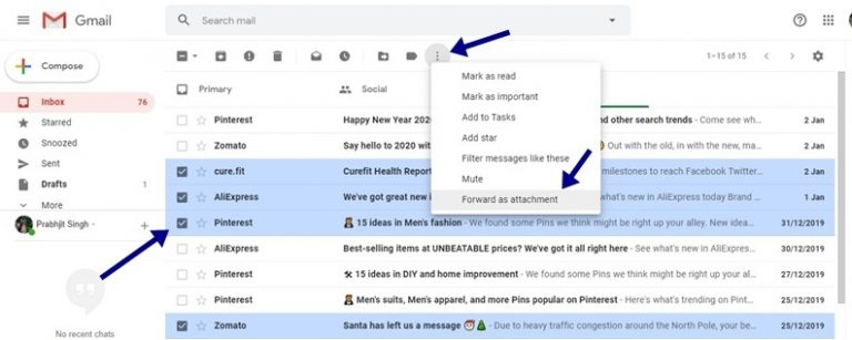 How to attach multiple Emails as an attachment in Gmail