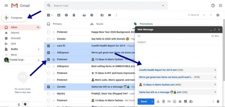 How to attach multiple Emails as an attachment in Gmail