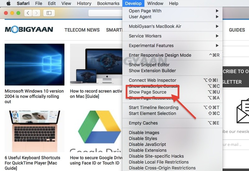 how to search a web page on mac