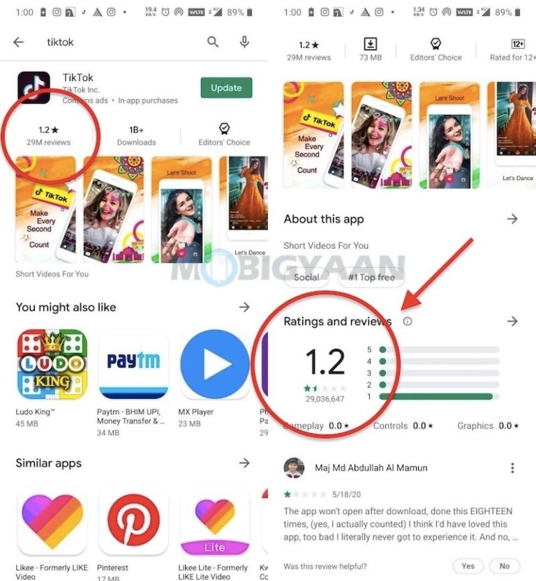 Why TikTok received a massive down-rating on Google Play?