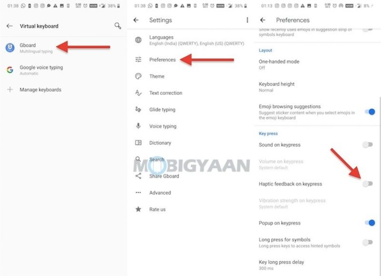 How to disable or enable haptic feedback in GBoard on Android smartphones
