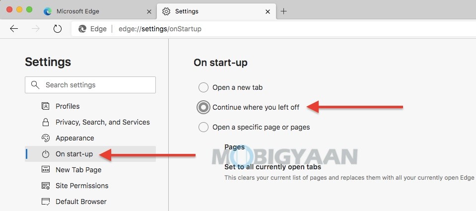 how to stop edge browser from restoring tabs