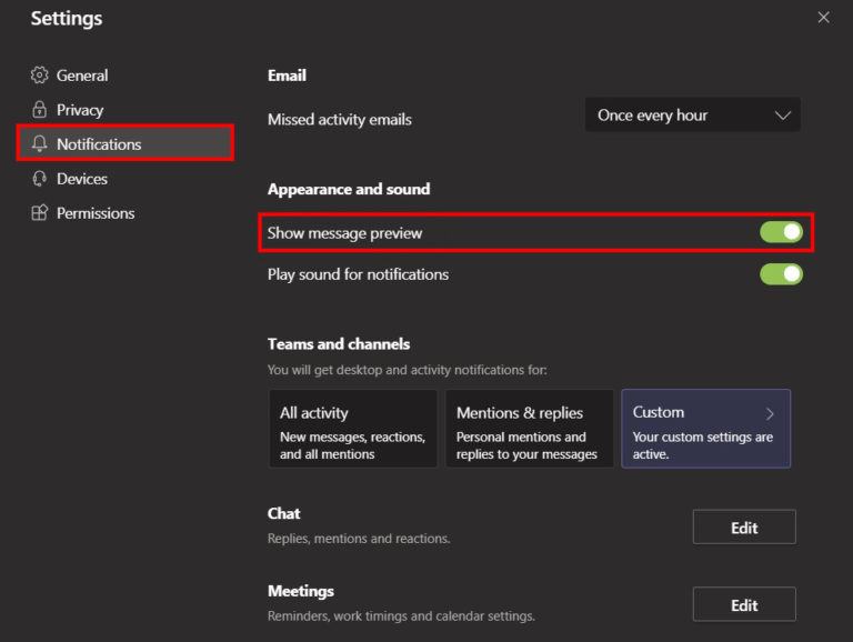 How to turn off message previews in Microsoft Teams