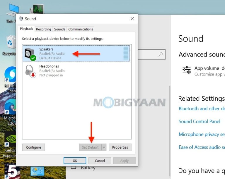 How to set Speakers as default audio device on Windows 10