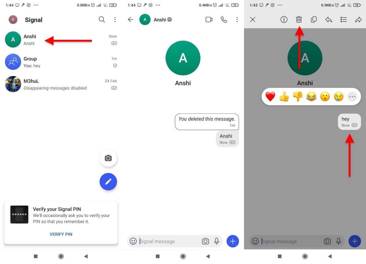 How to delete or unsend messages in Signal for mobile