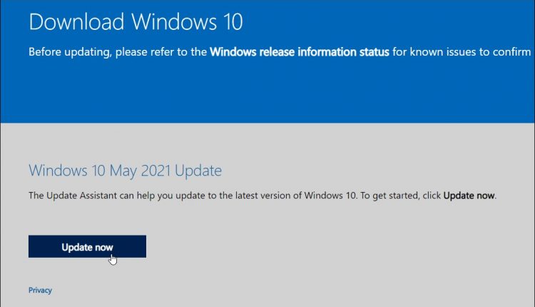 how to install windows 10 version 21h1