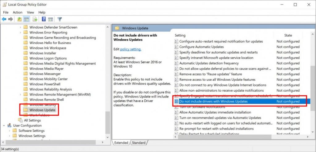 How to disable driver updates in Windows 10 using Group Policy Editor