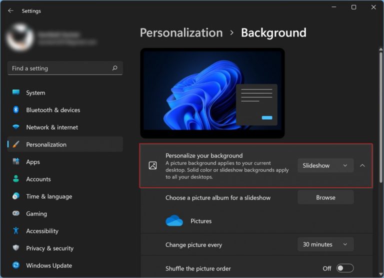 How to auto shuffle background wallpaper in Windows 11