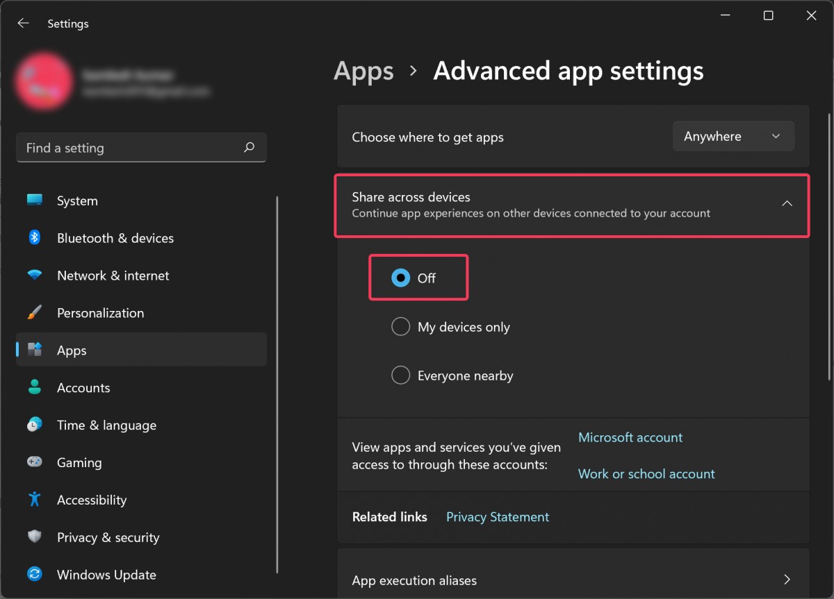 How To Disable App Sharing Across Devices In Windows 11