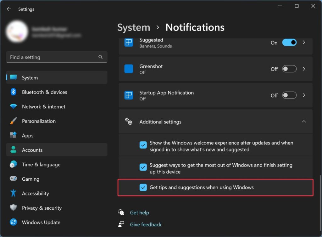 How to disable tips and suggestions notifications in Windows 11