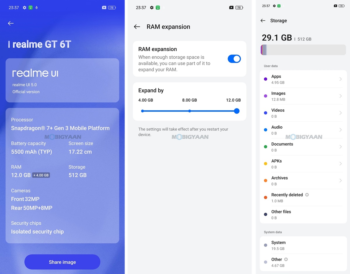 realme GT 6T Review realme UI 5.0 About CPU RAM ROM