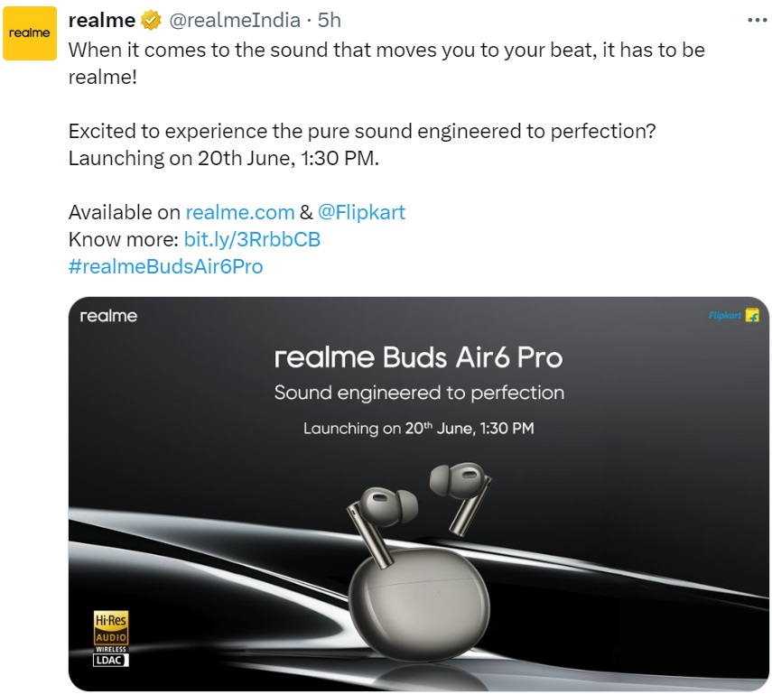 realme Buds Air6 Pro India Teaser Twitter