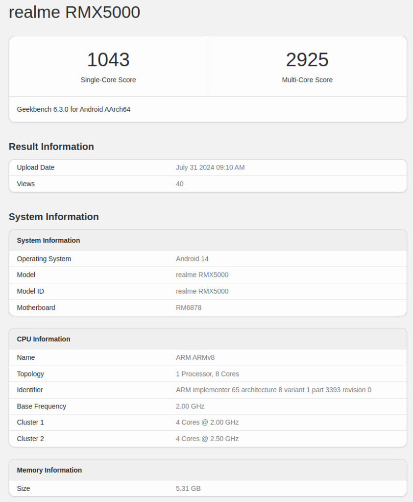 realme RMX5000 Geekbench