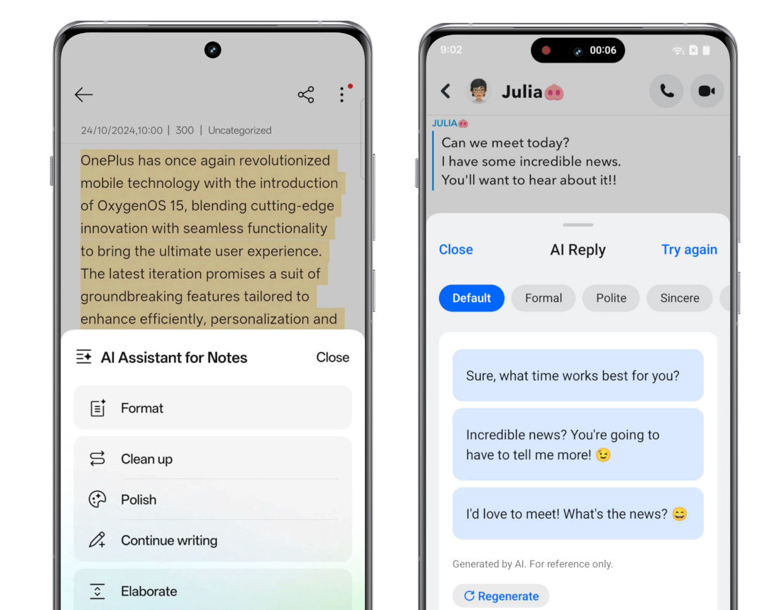 OxygenOS 15 AI Notes AI toolbox 2.0 AI reply