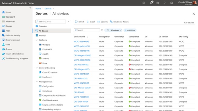 Intune Windows devices screen