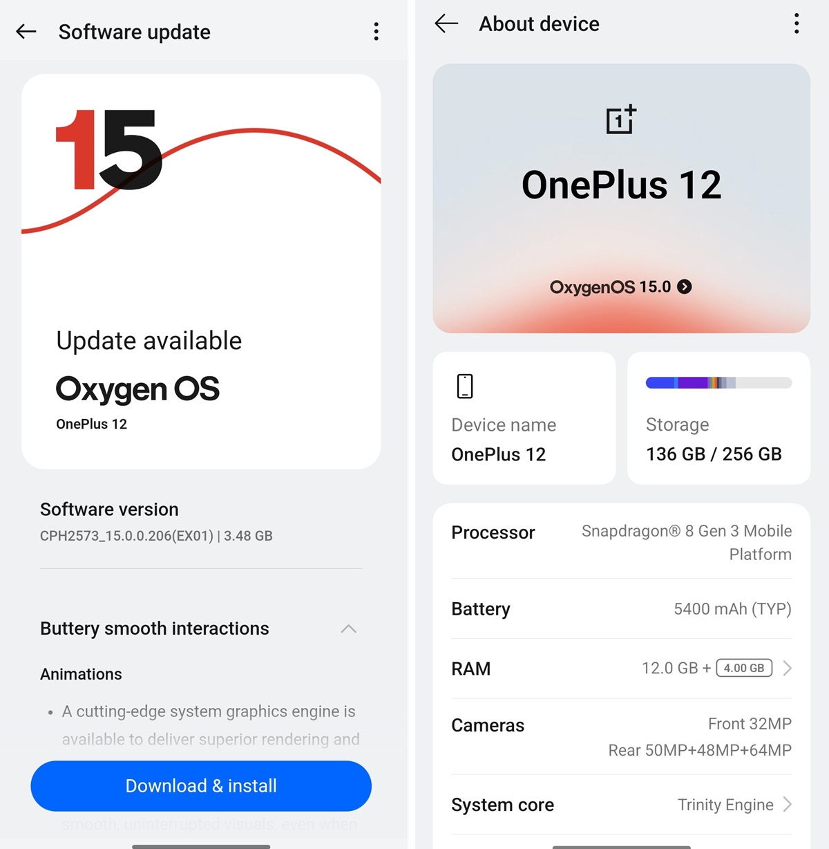 OnePlus 12 OxygenOS 15 stable update