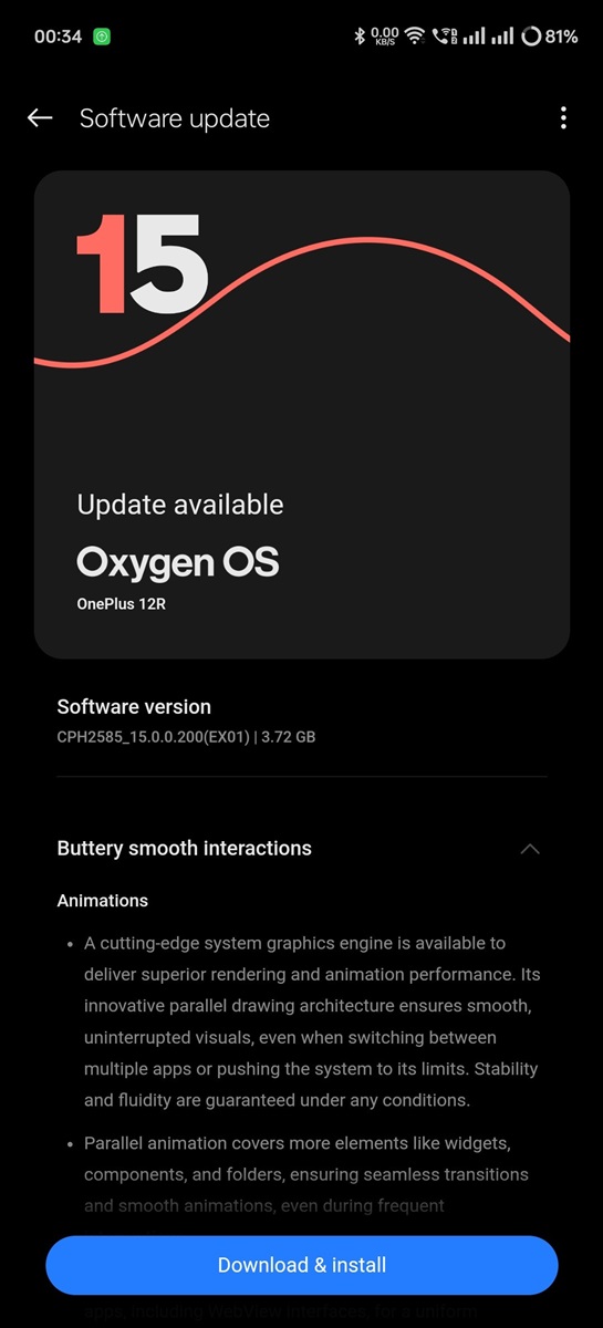 OnePlus 12R OxygenOS 15 stable