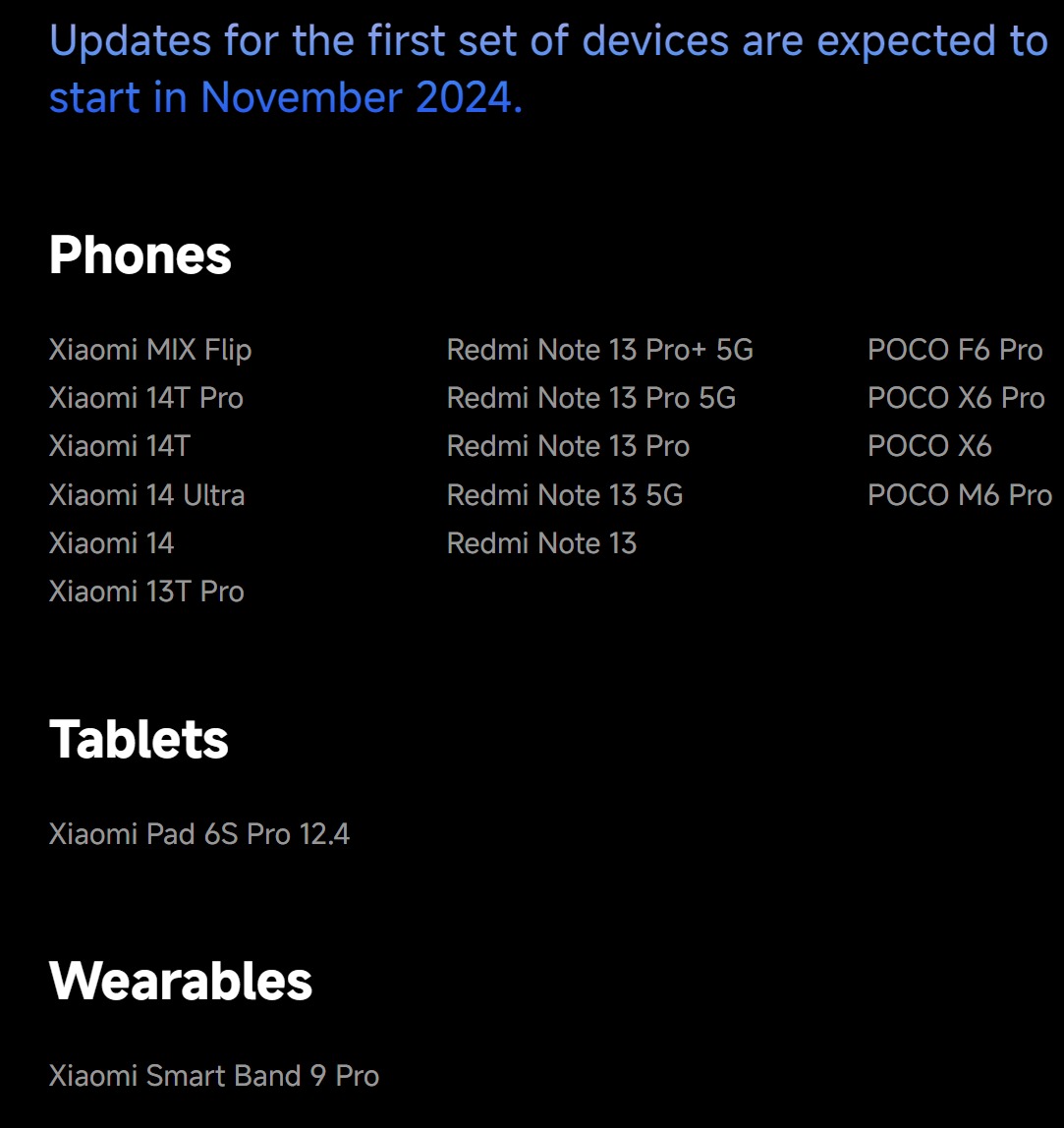 Xiaomi HyperOS 2 rollout november 2024