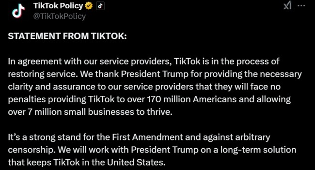 TikTok U.S. Ban Restore