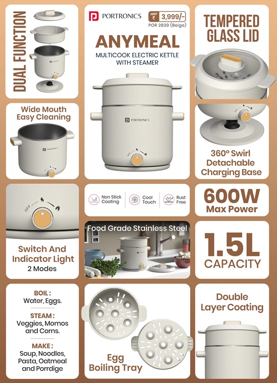 Portronics Anymeal Electric Kettle Specs