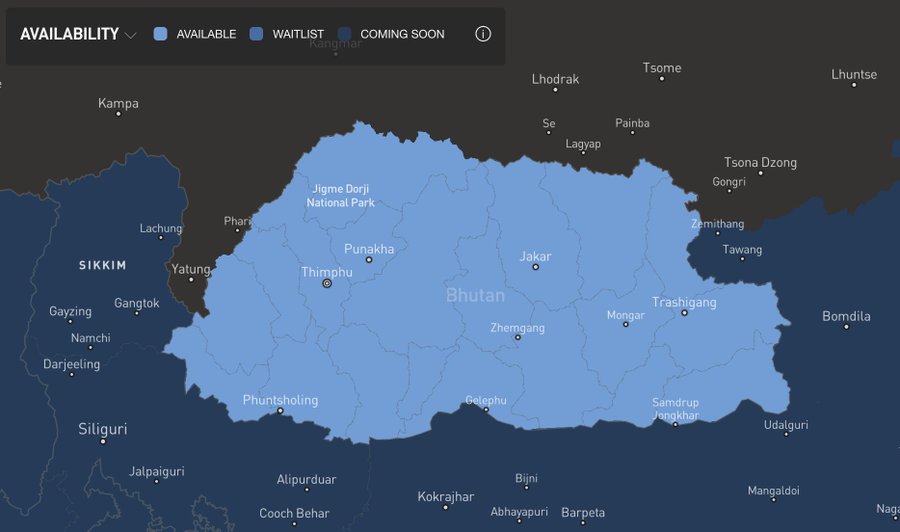 Starlink Bhutan Internet Services Availability