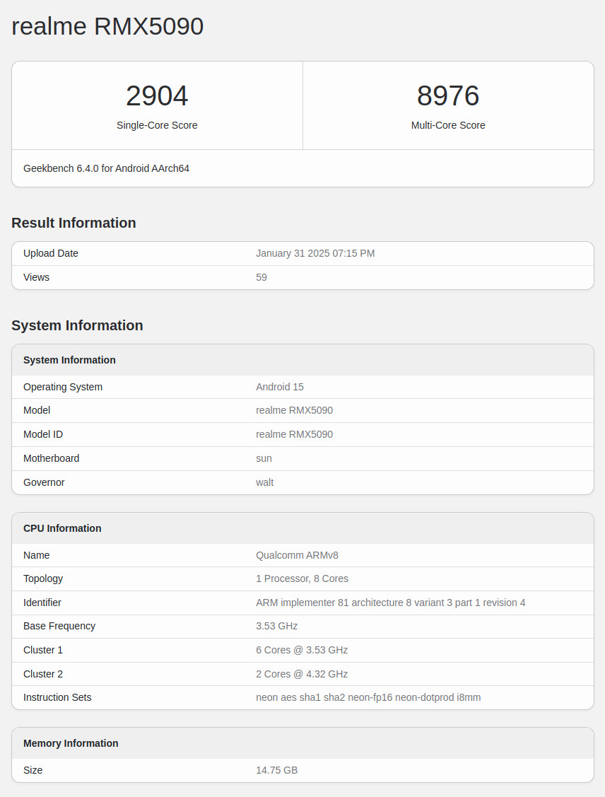 realme GT 7 Pro Racing Edition Geekbench leak